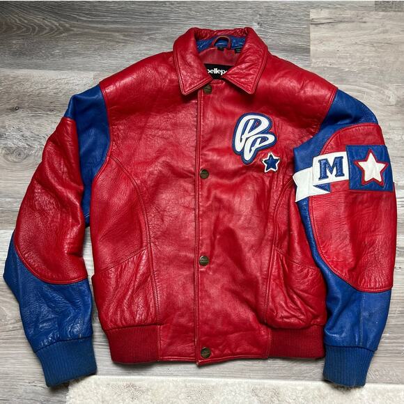 Pelle Pelle Other - Vintage Pelle Pelle Red Blue Leather Varsity Jacket Hip Hop Streetwear Size 12